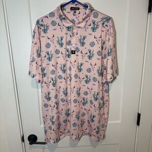 Bad Birdie Performance Stretch Golf Polo. Skull, Cactus Print Lightweight. 2XL